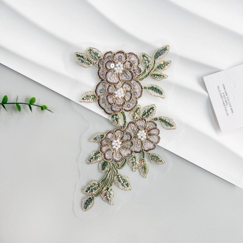 Color Bead Sequins Three-Dimensional Embroidery Flower Applique Clothing Cheongsam Hanfu Luggage Decoration Cloth Sticker Accessories