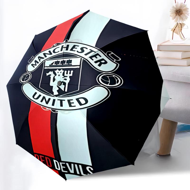 1pz Ombrello Automatico Robusto a 8 Stecche, Ombrello Manchester United Manchester City, Stampato Digitalmente, Ombrello Pieghevole per Uso Esterno in Movimento