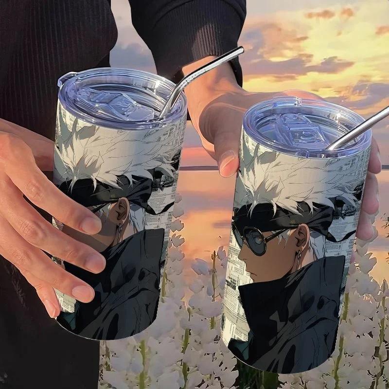 Jujutsu Kaisen Yuji Hrneček 500 ml Satoru Gojo Nerezová Ocel Cestovní Termohrnek Izolované Brčko Hrneček na Kávu Dárek Pro Děti