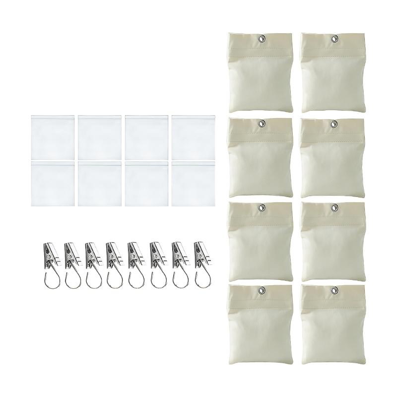 8PCS Curtain Weight Bags Outdoor Drapes Bottom Weighted Empty Sandbag with Metal Retainer Clips Set for Stability