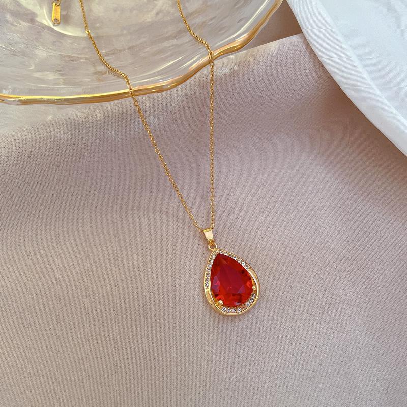 Pendentif Goutte Zircon Acier Inox Rose Ou Doré Au Choix 41-45cm