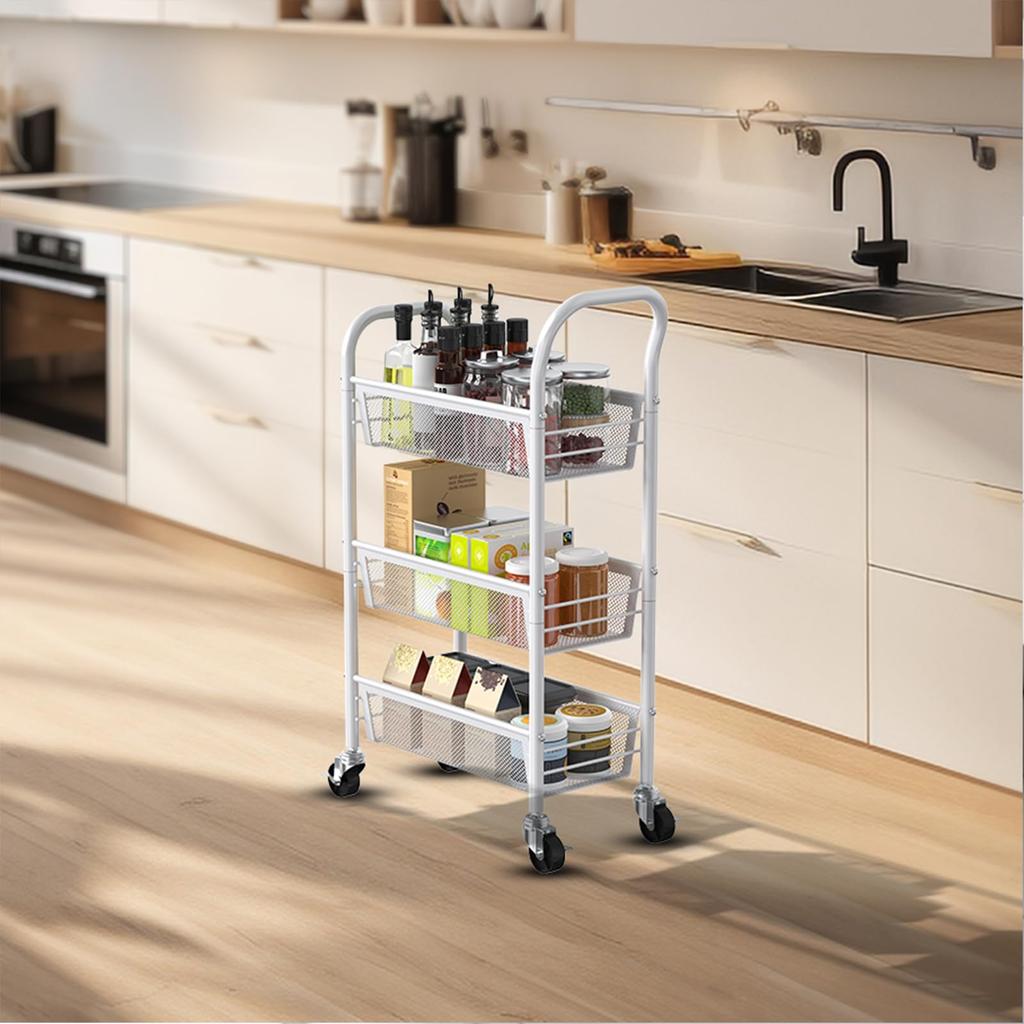 Metal Frame Kitchen Cart with Metal Mesh, Rust-Resistant, Small Item Storage, 3 Shelves, 26.5cm Wide x 45.5cm Deep x 63.5cm High [Parallel Import]