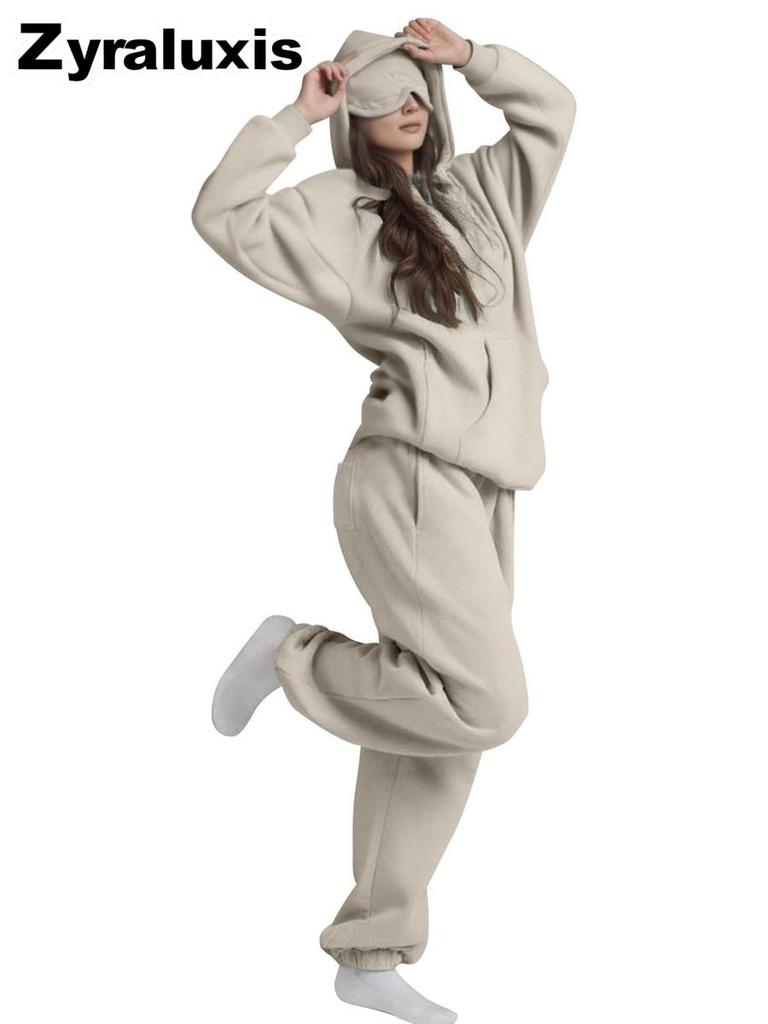 Fall Winter Hooded Solid Color Long Sleeve Sweatshirt