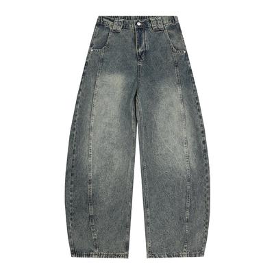 Retro Wash High-end Scimitar Jeans Men's Grinding White Grey Wide-leg Pants