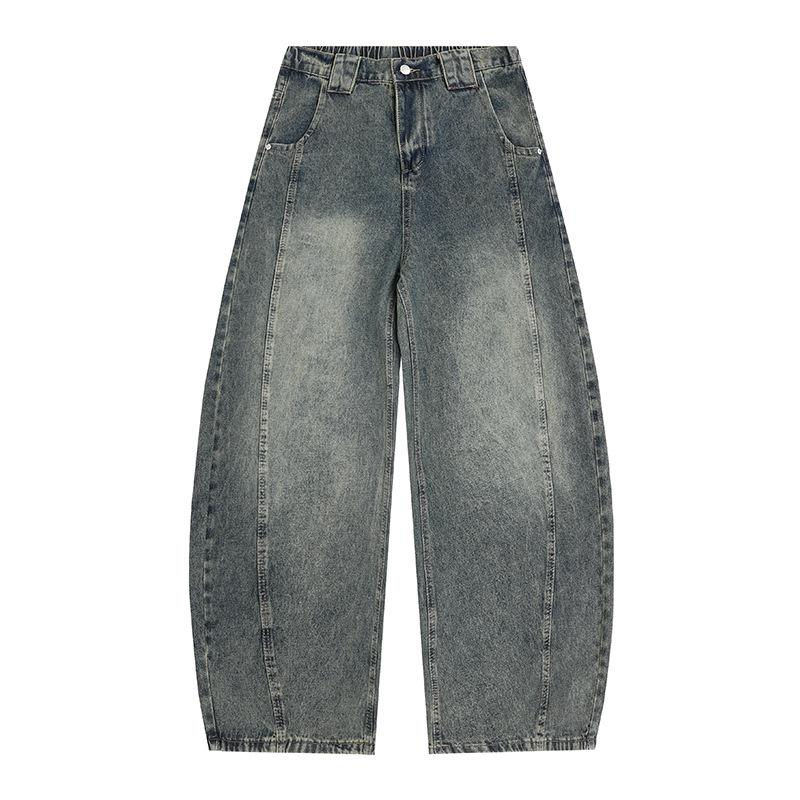 Retro Wash High-end Scimitar Jeans Men's Grinding White Grey Wide-leg Pants