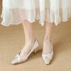 Matching high heels satin temperament thick heel light color women's shoes new single shoes spring and summer