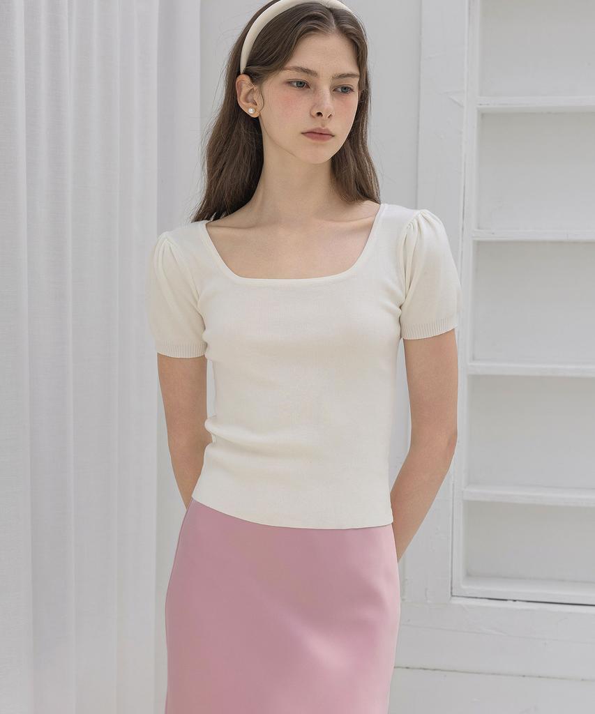 LAUTREDE MIN Twoway Ribbon Puff Ivory Knit Top