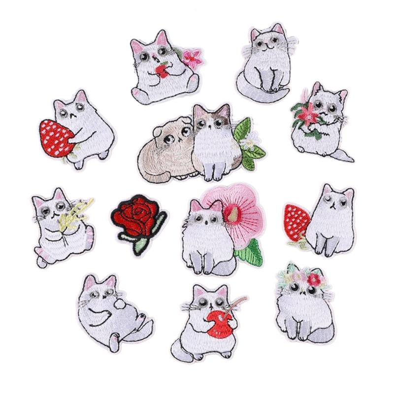 

12 Pcs White Cats Iron On Patches Applique Patches Animal Repair Patches Embroidery Patches for Clothing Bag Decoration 1