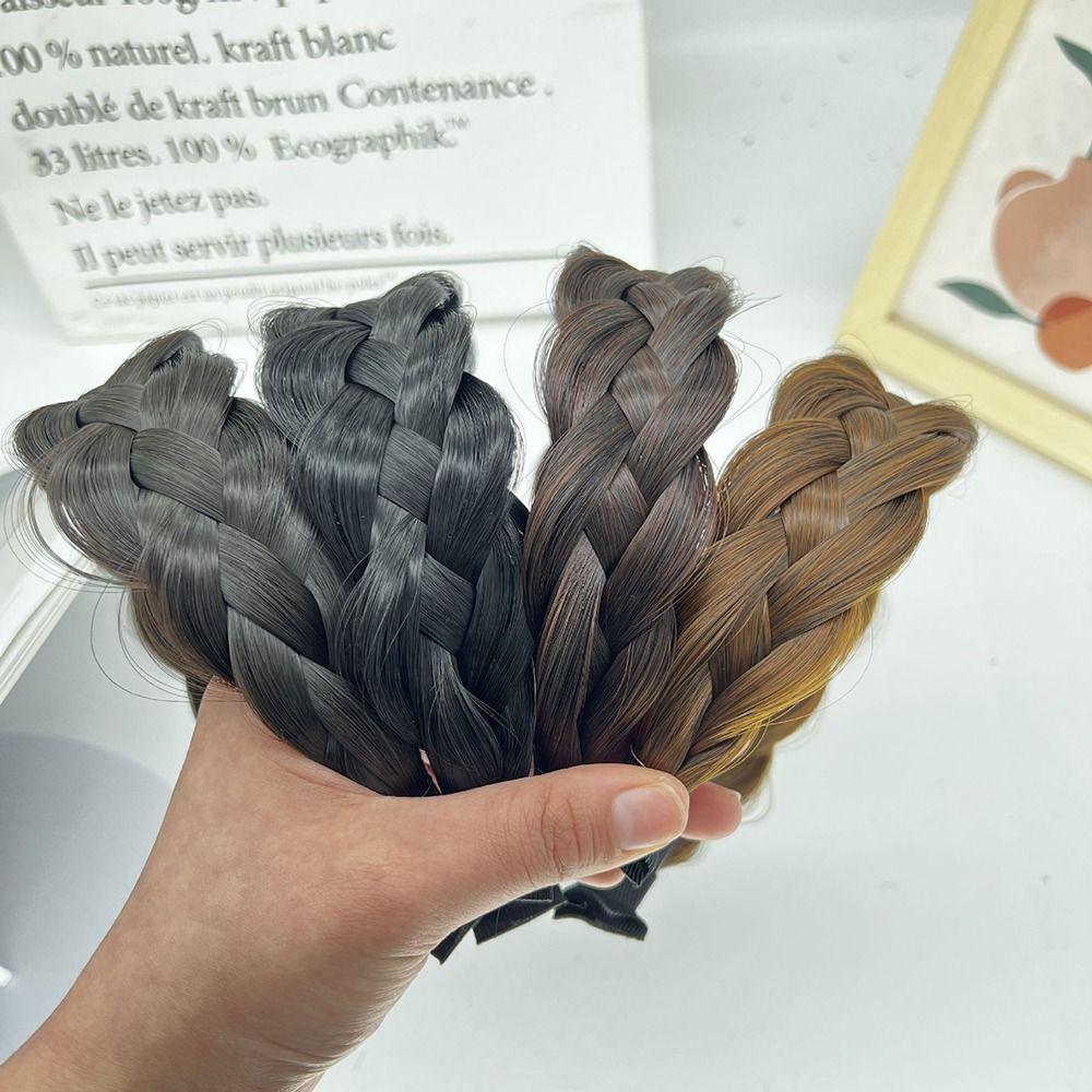 Women Fishbone Braid Non-slip Wide Hair Hoop Wig Headband Korean Style Headwear Female Hairbands