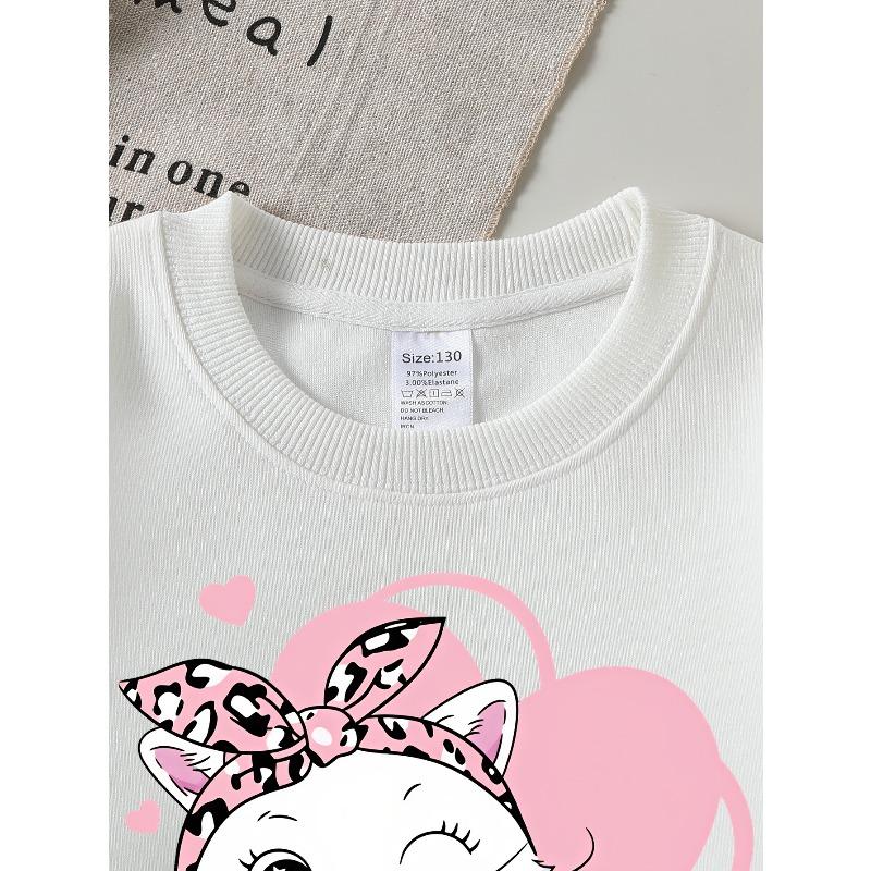 Kids Sweatshirt,Crew Neck Fashion Top, Fun"Cute Cat with Bow "patterned Sweatshirt, Suitable for Everyday Casual Wear,Spring Fall Sweatshirt