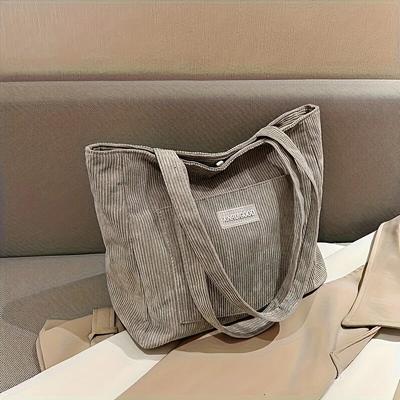 Umhängetasche mit großem Fassungsvermögen, trendige Einkaufstasche aus Cord, einfarbige Damenhandtasche mit Vordertasche