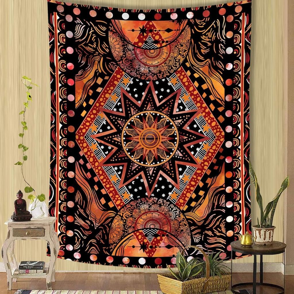 VIKAMA Vintage Bohemian Sun Tapestry Ethnic Patterned Backdrop Living Room Bedroom Personalised Wall Hanging