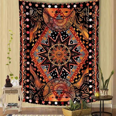 Orange Sun And Moon Tapestry Wall Hanging, Indie Hippie Mandala Cool Wall Tapestries, Aesthetic Tapestry For Bedroom Living Room