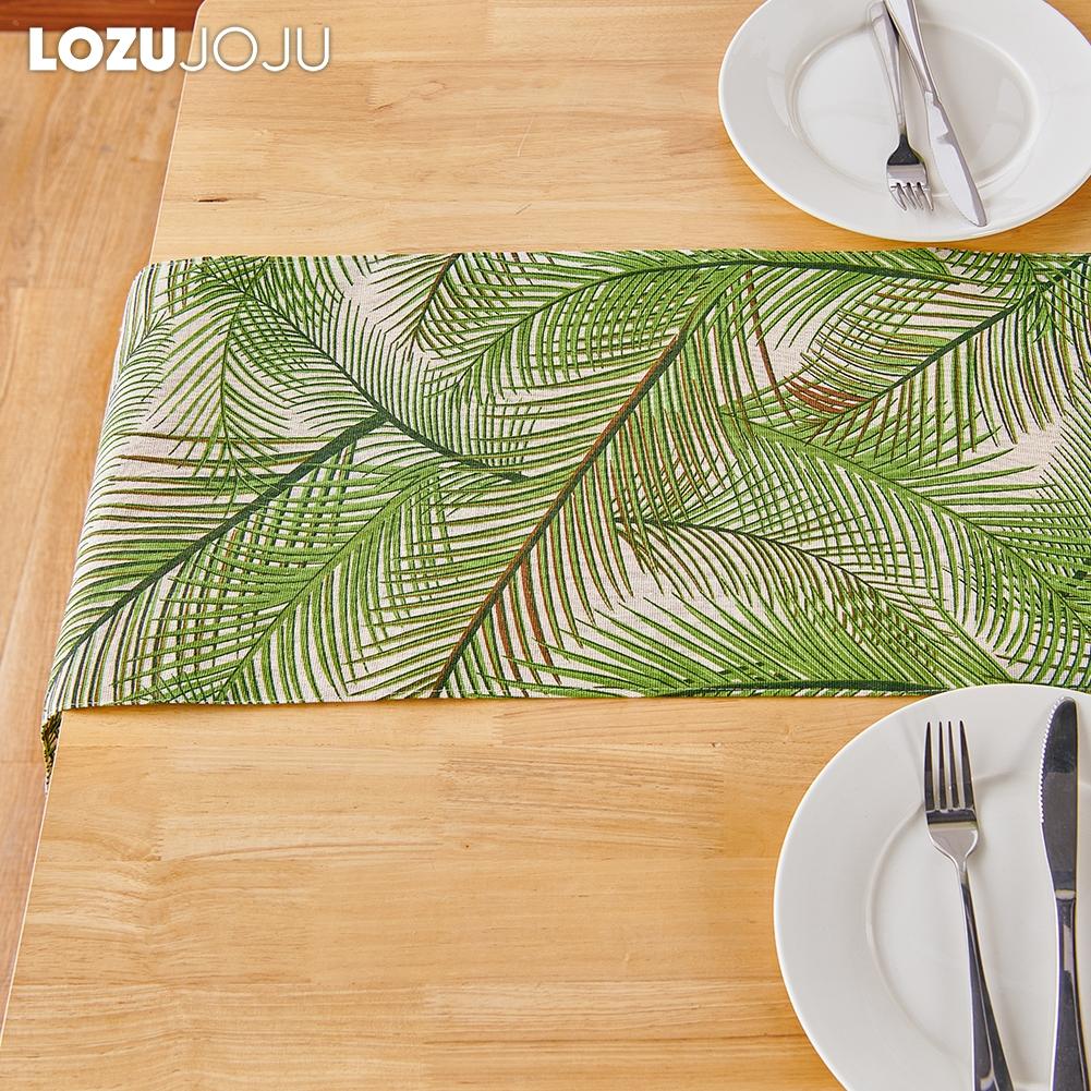 1PC LOZUJOJU Fresh and Natural Green Plant Printed Linen Fabric Soft Table Runner for Dining Table Kitchen Decor Home Decor