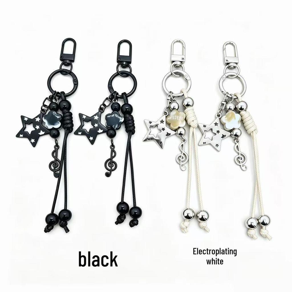Ins-Style Woven Leather Beaded Star Keychain Charm Pendant