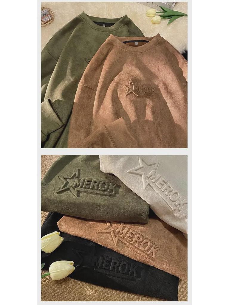 Herren Oversized Wildleder Sweatshirt - Trendiges High Street Winter Layer, Bequemer und Lässiger Stil ohne Kapuze