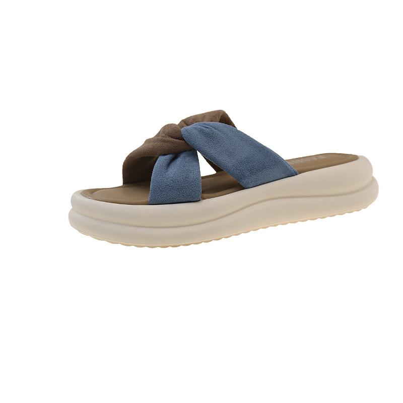 

Thick-bottomed gentle wind-shaped slippers for women s outer wear 2025 summer new models with skirts, casual beach cool slippers for women 40 синий