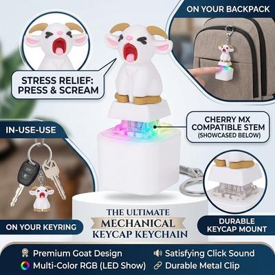 Oplaadbare Schreeuwende Geit Sleutelhanger Geluidseffect Anti-Stress Fidget Knop Draagbaar-Klikbaar LED-Glow Mechanische Sleuteldop