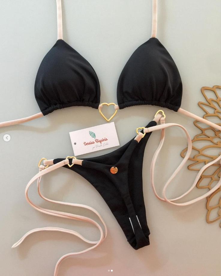 2025 Metal Decor Halter Bikini: European & American Style, Push-Up, Brazilian Cut, Solid Color.