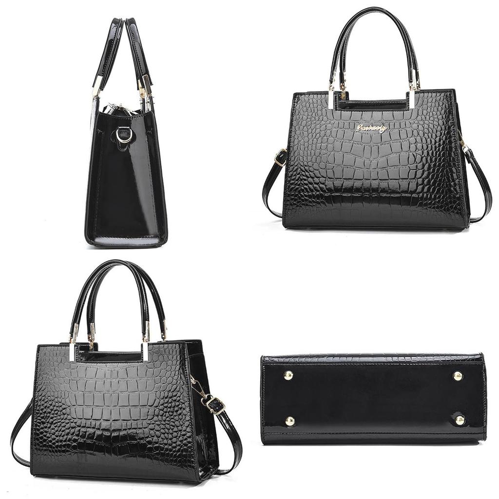 Queen-b Crocodile-Embossed Leather Bag, 2-Way, Stylish and Elegant, Women's Tote Bag/Shoulder Bag, Crocodile-Embossed, Luxury and Elegant (Beige)