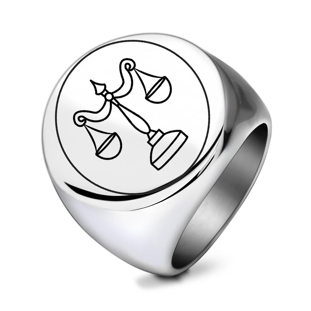 Stainless Steel 22MM Retro Balance Scale Ring - Laser Engraved Smooth Round Design Size 10
