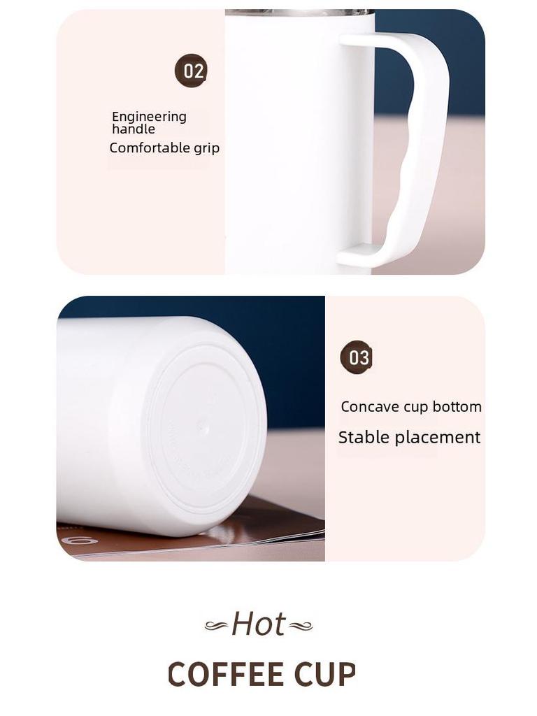 Stainless Steel Double-Layer Coffee Mug with Lid and Handle - Colorful and Portable Travel Mug