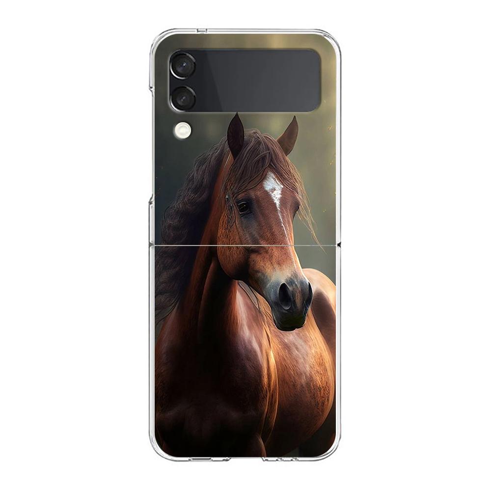 Horse Hard PC Phone Case For Samsung Galaxy Z Flip 5 4 3 Transparent Cover For Galaxy Z Flip 6 Foldable Shockproof Case Capa Bag