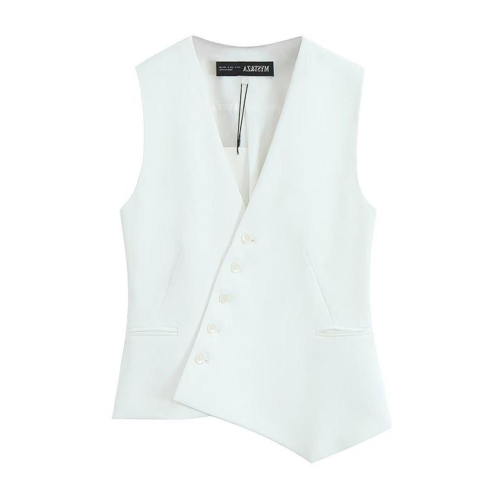 TAOP&ZA Women's Spring/Summer V-Neck Asymmetric Sleeveless Casual Vest