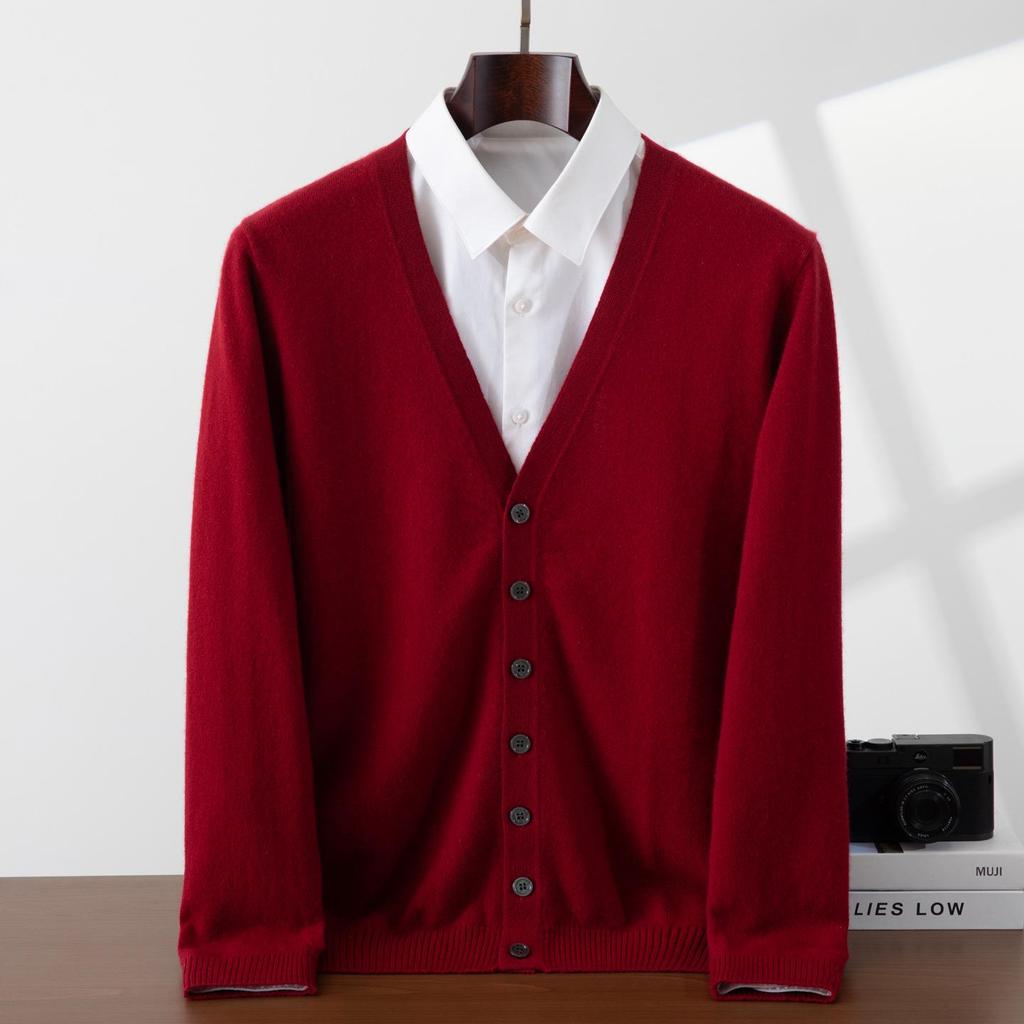 Men's 100% Pure Cashmere V-Neck Cardigan - Soft, Skin-Friendly, Button-Up Knitwear