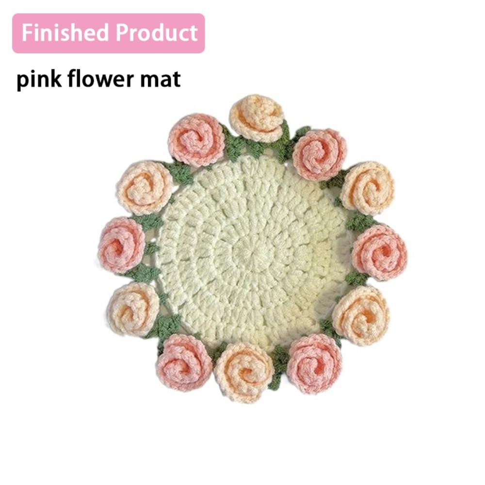 Creative DIY Rose Bouquet Coaster Hand Knitted Mini Crochet Flower Pot Flower Coasters Mother's Day Gift