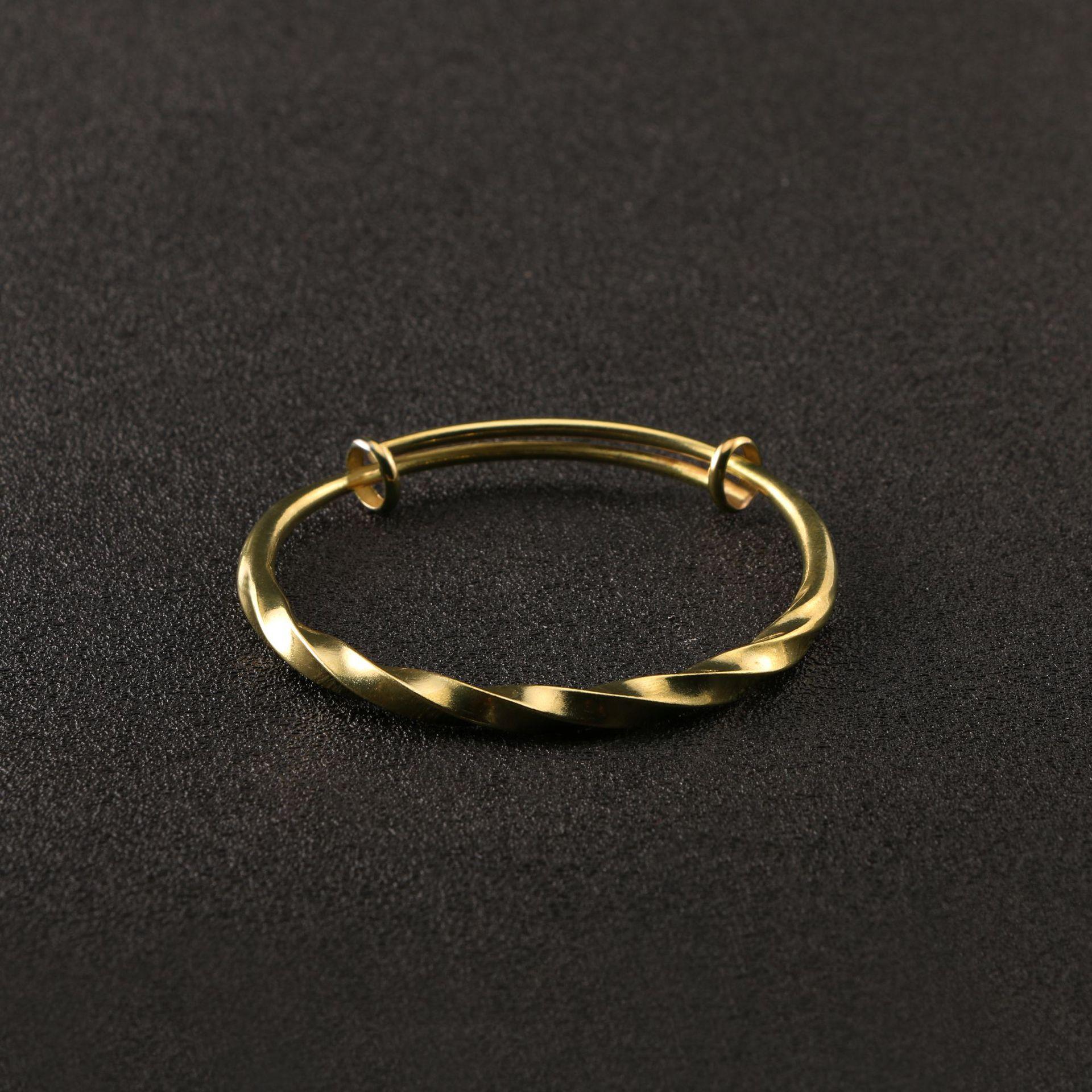 

[Solid Brass Twist Pattern Bracelet Women Polished Push Pull Bangle Simple Casual Jewelry]