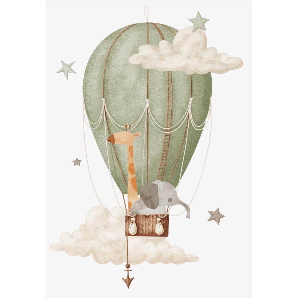 Monkey Lion Poster and Print Canvas Painting Wall Art Picture for Kids Room Nursery Decor Watercolor Hot Air Balloon Animal