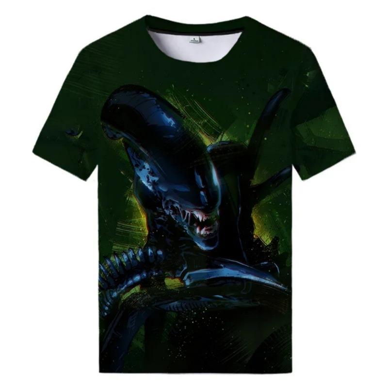 Motorcycle Summer New Alien Art 3D Print T-shirt For Men Clothing Daily Casual T-shirt Horror Alien Movie Graphic Harajuku Tops