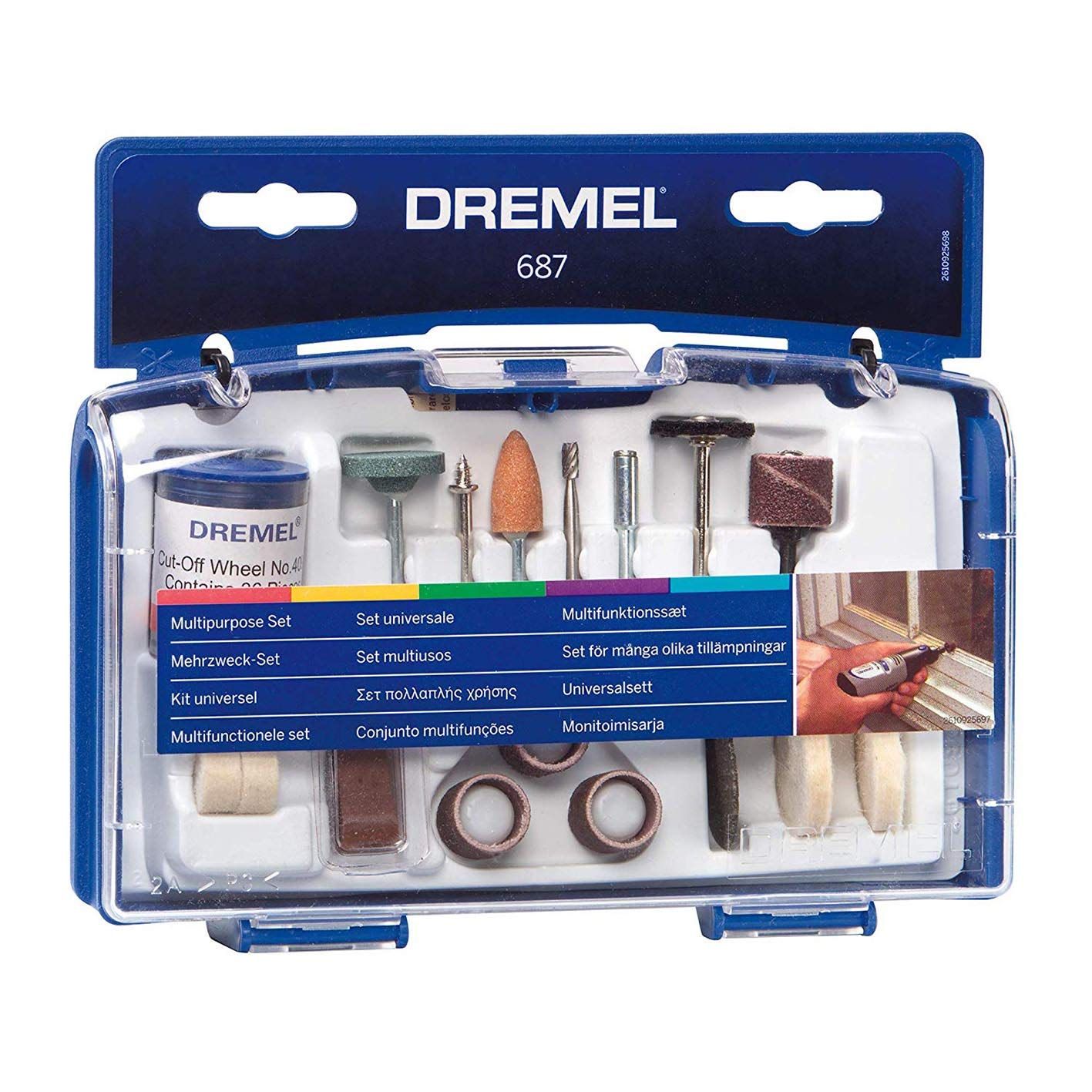 

Dremel 687-01 Универсальный набор насадок для вращающихся инструментов, 52 предмета синий