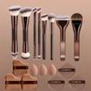 Dual-Head Makeup Brush Set: Foundation, Blush, Loose Powder Brushes In Coffee Color.