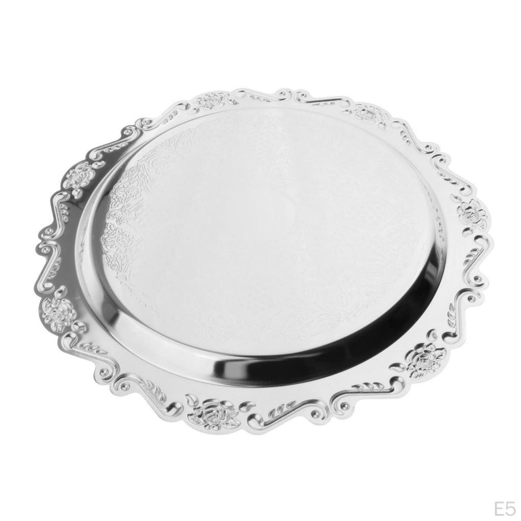 7"/9"/11" Metal Silver Round Tea Platter Dessert Serving Tray