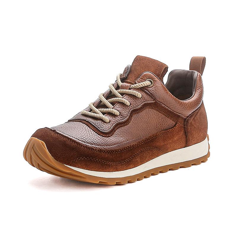 Women's Thick Sole Genuine Leather Dad Shoes - Height-Increasing, Casual Autumn/Winter Sports Sneakers