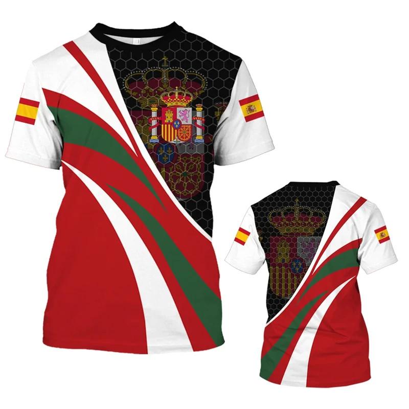 Vintage Spain Graphic T Shirt For Men Spanish Flag 3D Print T-Shirts Oversized Short Sleeve Tops Streetwear Round Neck Tees