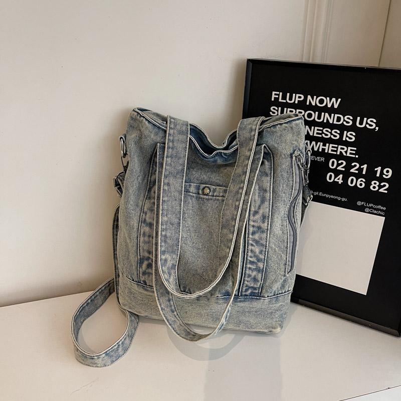 Denim Tote Bag Women Shoulder Bag Vintage Handbag