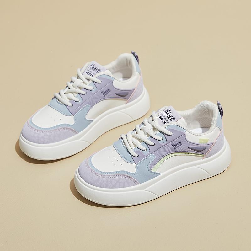 Fashion Spring Popular White Shoes Women's 2024 New Thick-soled Fashionable Bread Students Anti-slip Sports Shoes