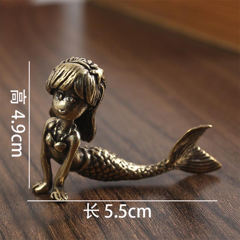 

Тан Тэн русалка ретро латунная фигурка морская дочь состаренная чистая медь настольное украшение поделки