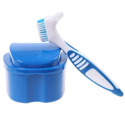 Denture Box and Brush Set Retainer Cleanning Denture Case Brush Toothbrush