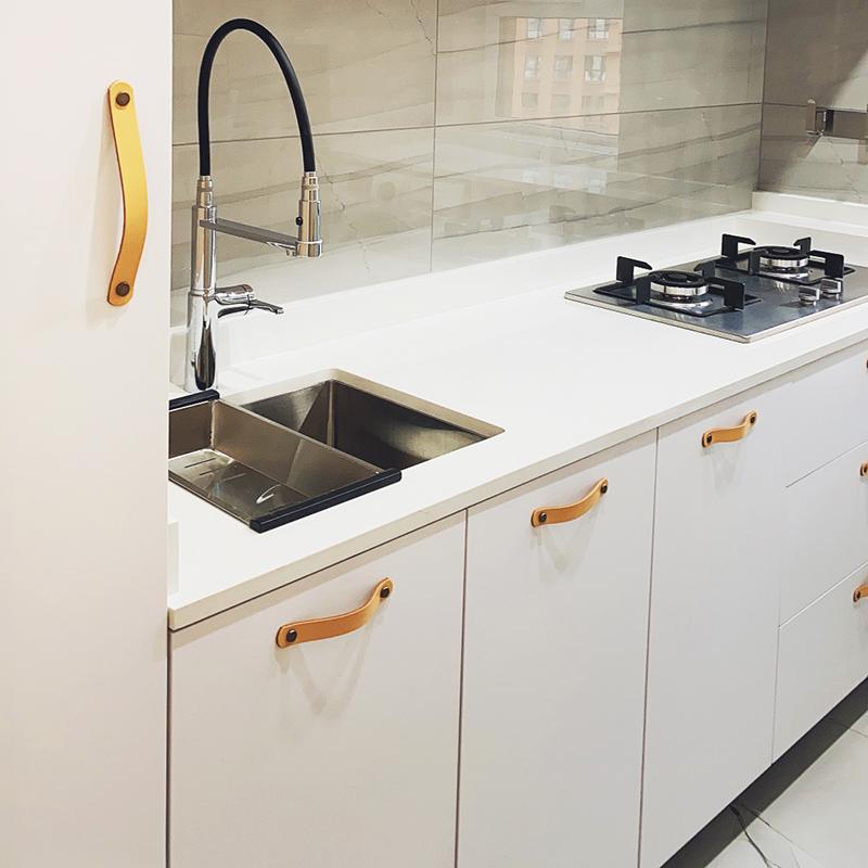 Nordic cowhide wardrobe drawer door leather handle kitchen cabinet bedroom study handle furniture children handlehandle