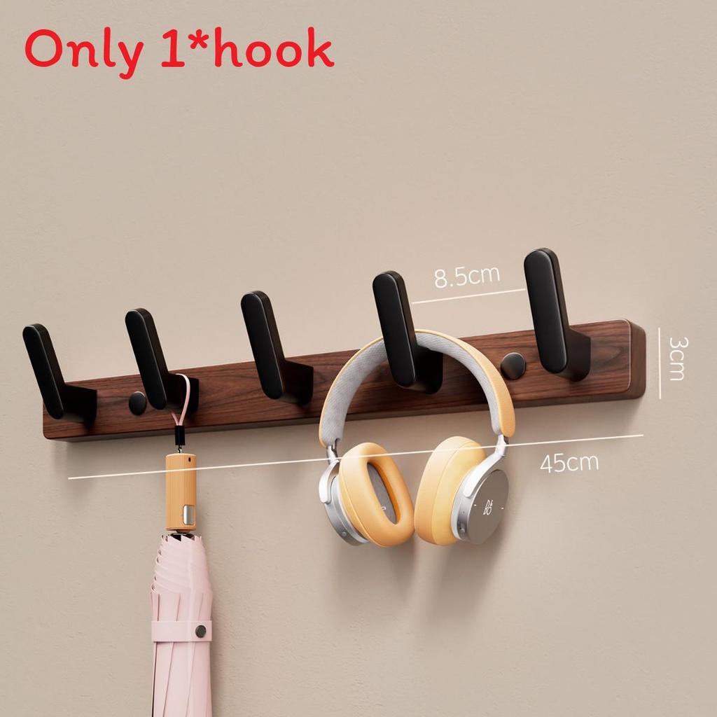 Walnut Wood Wall Hook Rack With Hooks For Entryway And Closet Organizer