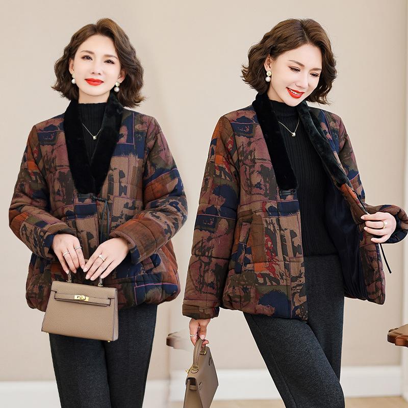 National style buckle new Chinese cotton jacket women's 2025 new winter jacket thickened warm retro padded jacket