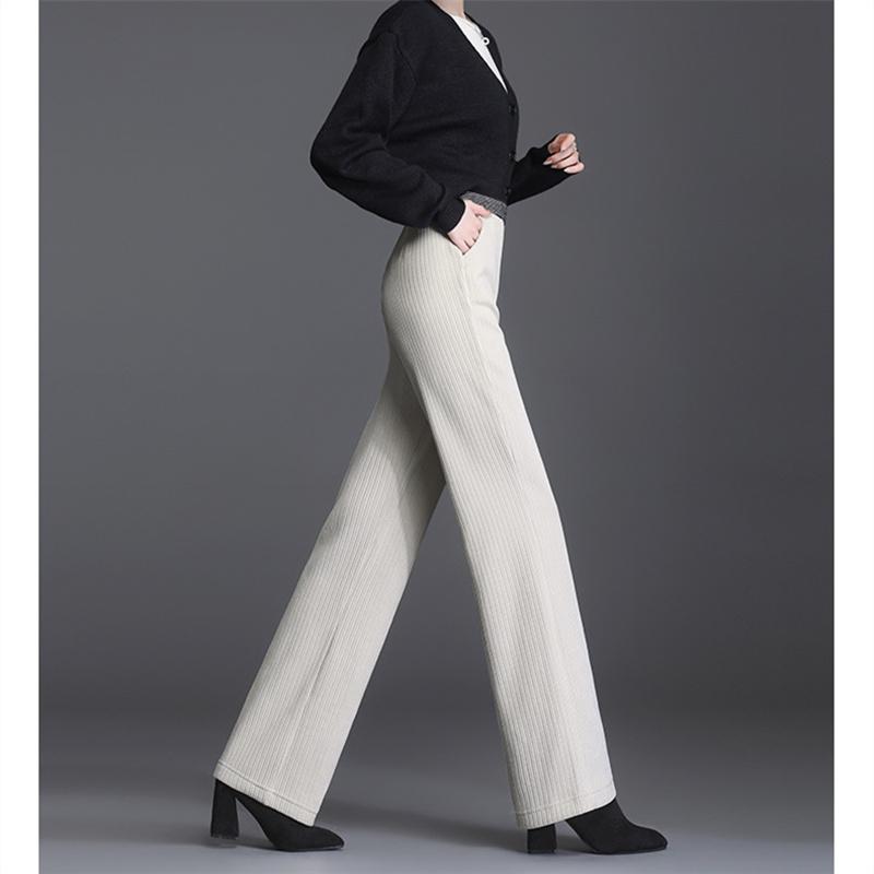 2022 Autumn Winter Korean Solid Color High Waisted Elastic Elegant Wool Office Ladies Women's Trousers Wide Leg Pants Women