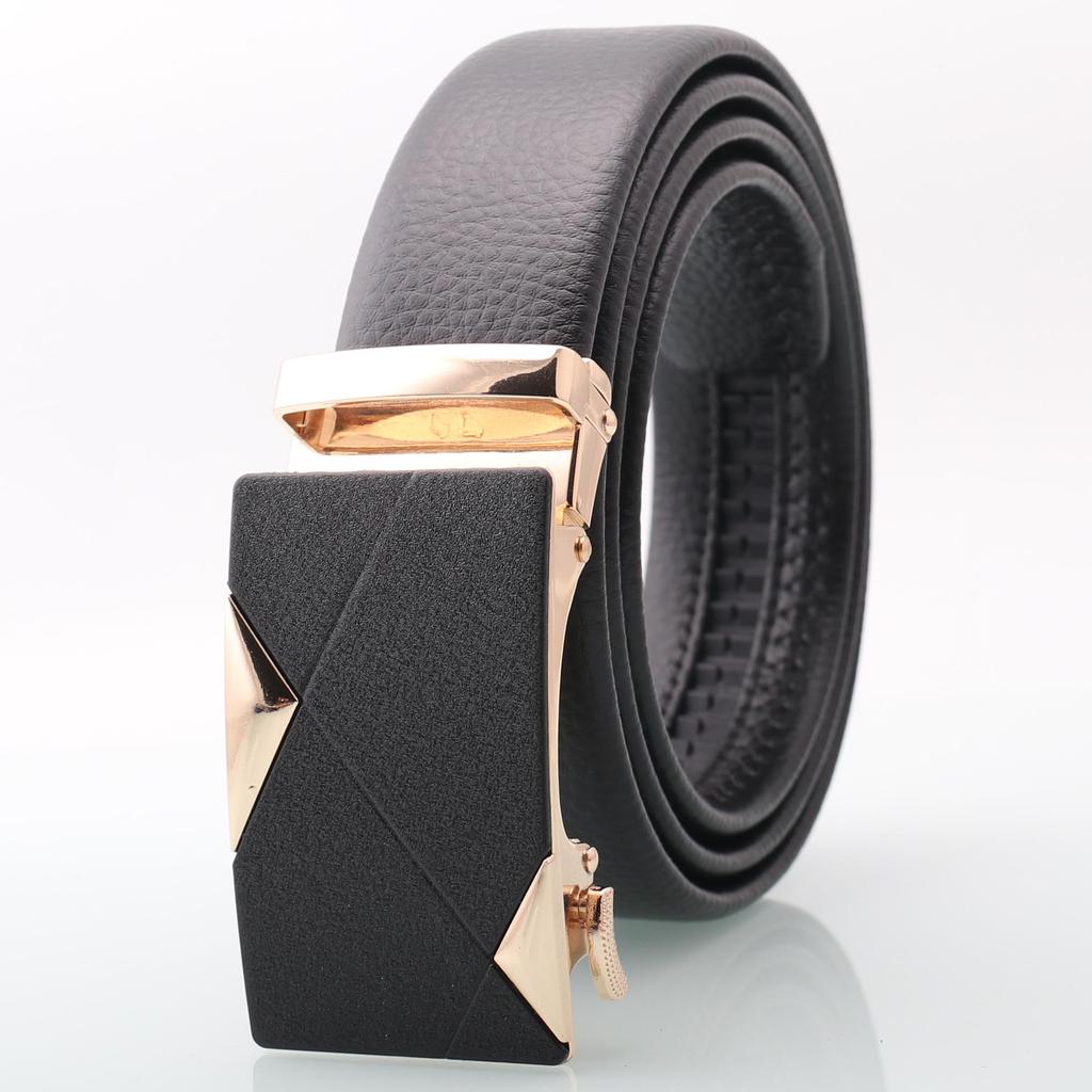 Men's Genuine Leather Belt with Frosted Automatic Buckle - Stylish Alloy Design