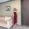 Autumn and winter new Xiaoxiangfeng retro gypsy waist sexy one-word collar velvet suspender primer dress