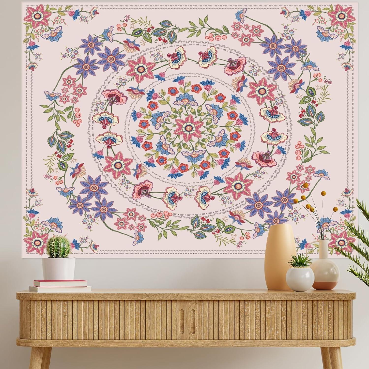 

Bohemian Flower Mandala Tapestry Bedroom Aesthetics Cute Tapestry Wall Hanging Bohemian Wall Tapestry Pink Flower Medal Tapestry 40CMX60CM