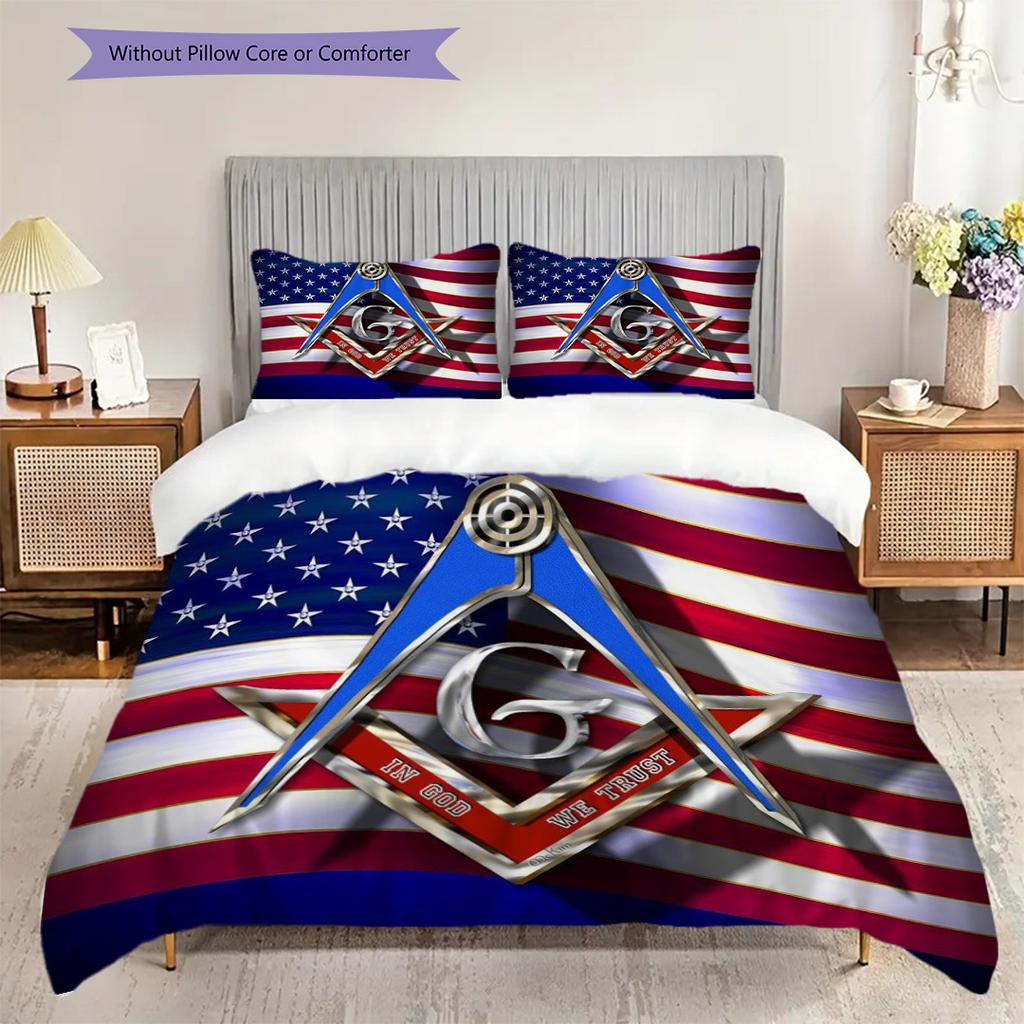 Freedom Faith Unity Bedding (1 * Duvet Cover + 2 * Pillowcase, Without Core) 2D Flat Duvet Cover and Pillowcase Soft and Comfortable Bedding Set